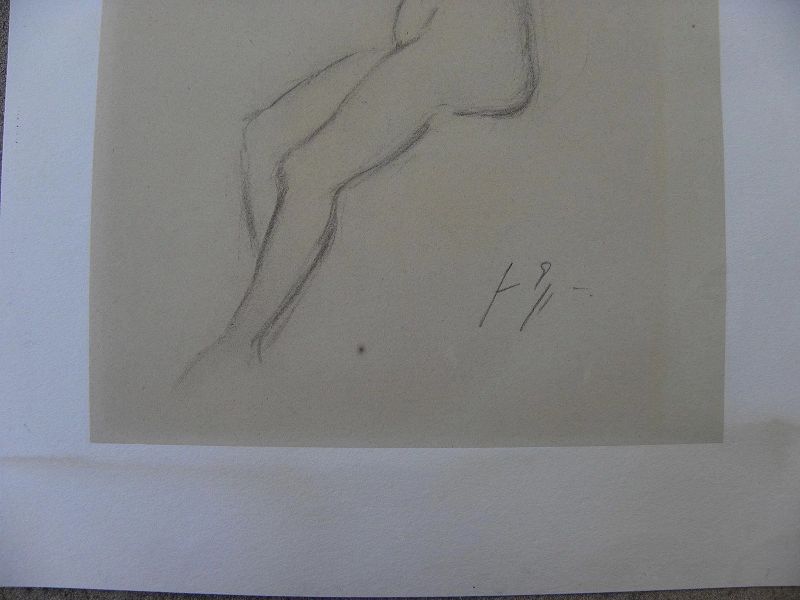 Signed charcoal drawing of female nude