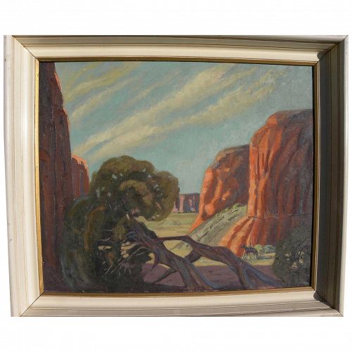 GAITHA BROWNING (1912-1992) painting of Southwest canyon landscape by Texas and New Mexico artist