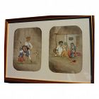 Indian traditional art framed ink and watercolor drawings
