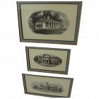 Three fine engravings of Mount Vernon, Monticello and Independence Hall framed together