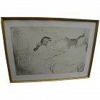 LOUIS LEGRAND (1863-1951) drypoint etching "Chattes" 1909 limited edition signed