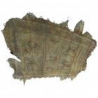 African vintage cow hide blanket painted with abstracted figures and symbols