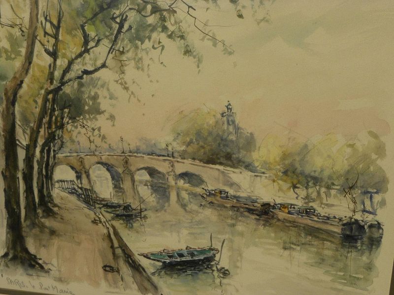 PAIR Mid Century Paris watercolor original paintings signed VAN LOD