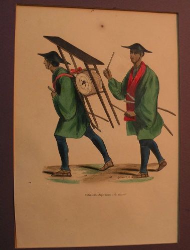 Three 19th century French hand colored prints of Japanese figures