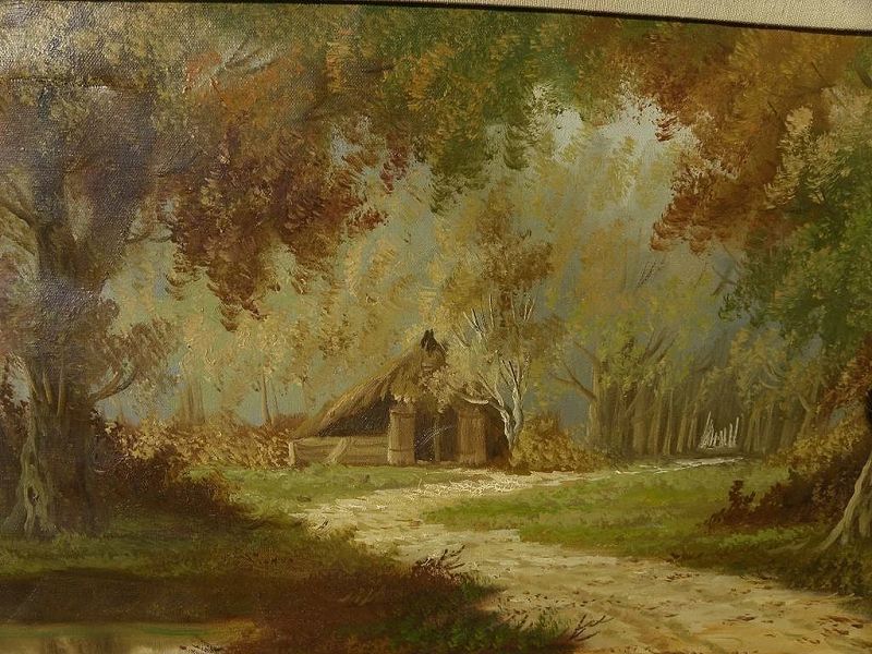 Mid-century European autumn landscape painting signed