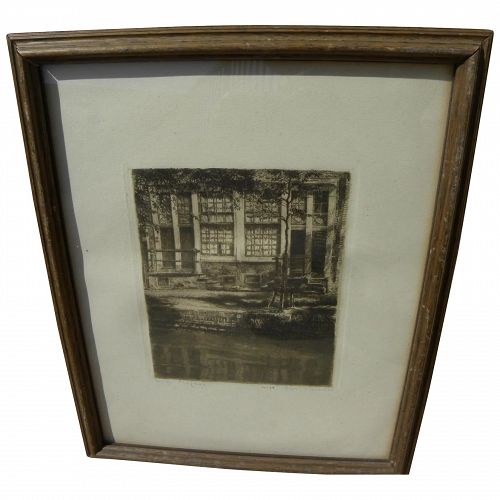 Willem Gerard Hofker 1902 1981 Pencil Signed Etching Of Amsterdam Architecture By Dutch Artist 