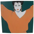 Style of Patrick Nagel contemporary painting of a young woman