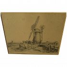 Old limited edition etching of windmill signed J Harvey
