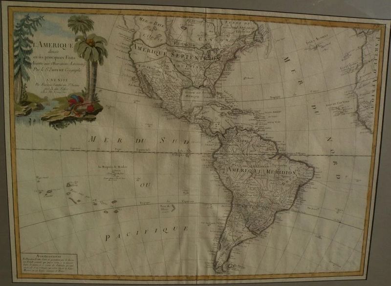 Large nicely framed 1784 antique map &quot;L'Amerique divisee en Ses principaux Etats&quot;