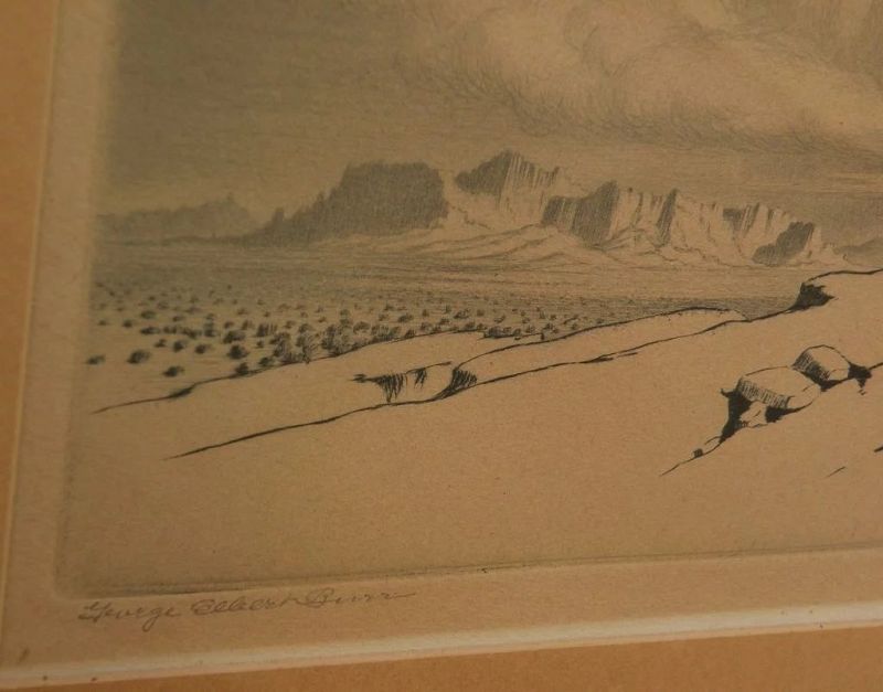 GEORGE ELBERT BURR (1859-1939) Southwestern American artist fine etching of Arizona desert