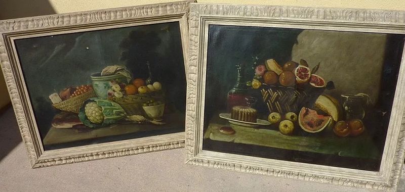 PAIR circa 1890 French oil still life paintings