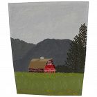 Alaskan art painting of red barn in Matanuska Valley signed Ted Goldstone 1969