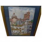 Vintage watercolor painting of Taxco church in Mexico signed dated 1966