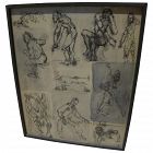 American signed ink figural drawings mid 20th century