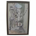 New Orleans Louisiana art pencil and watercolor signed drawing of Pirates Alley