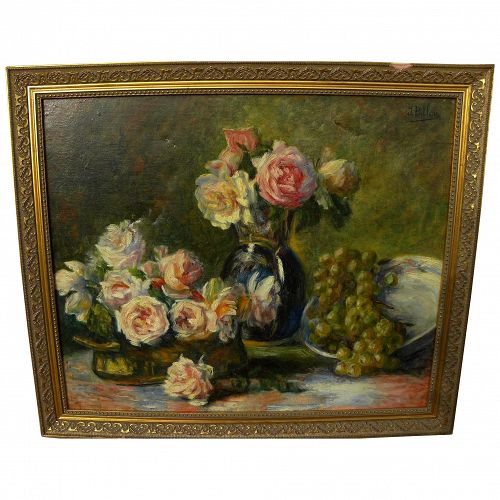 French impressionist 19th century floral still life painting signed Billou