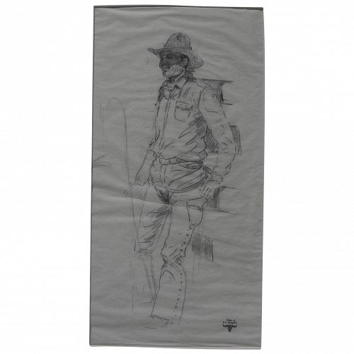 CURTIS WINGATE (1926-1982) pencil drawing of a cowboy by noted western American artist