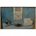 American vintage trompe l'oeil still life painting