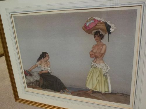 WILLIAM RUSSELL FLINT (1880-1969) important English 20th century watercolor artist limited edition signed photolithograph print "Rosa and Marissa" 1957