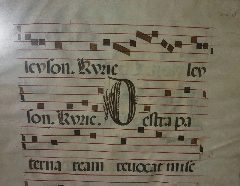 Antique music double sided antiphonal on animal skin circa 17th century