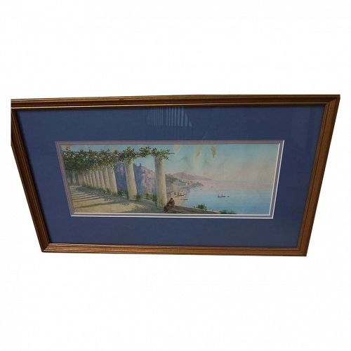 Italian watercolor and gouache painting of coast likely by member of GIANNI family