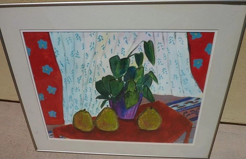 Contemporary colorful watercolor still life painting Matisse style by San Diego watercolor artist