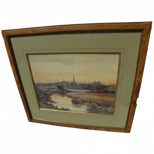 English 19th century watercolor landscape painting signed F. K. Seville