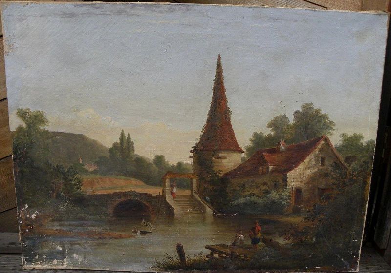 Circa 1860 antique classical landscape painting English or American origin