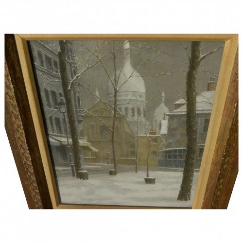 Fine impressionist pastel Paris drawing Montmartre in the snow signed Badenhop