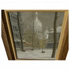 Fine impressionist pastel Paris drawing Montmartre in the snow signed Badenhop