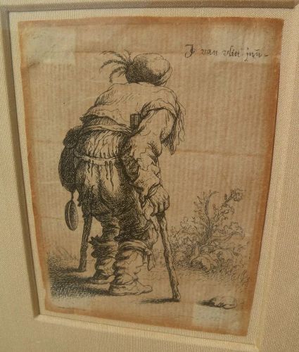 JAN GILLISZ VAN VLIET (1605-1668) original etching "Beggar on Two Crutches" circa 1635