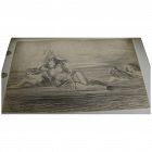 Antique charcoal drawing of four women in beach surf