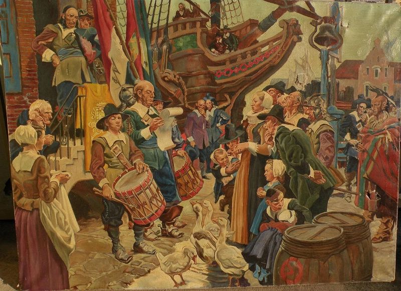 After illustrator DEAN CORNWELL (1892-1960) large painting commemorating 300th anniversary of New York founding