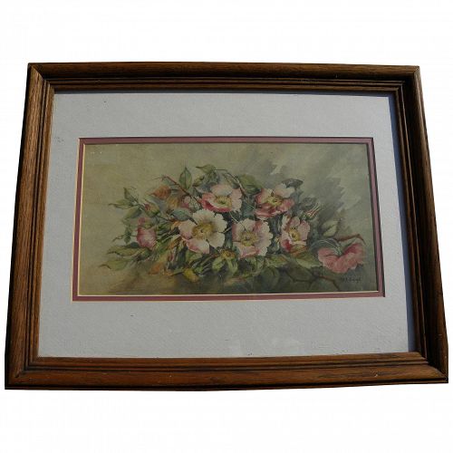 Circa 1900 signed watercolor of wild roses