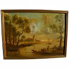 Nineteenth century European country landscape with cows and figures signed dated 1858