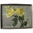 Fine old European watercolor painting of yellow roses signed