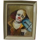 Signed clown painting mid century Retro style