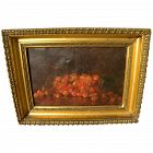 American late 19th century signed oil painting of cherries on a tabletop