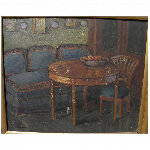 German art signed 1909 Berlin interior scene possibly by listed artist