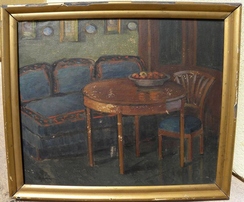 German art signed 1909 Berlin interior scene possibly by listed artist