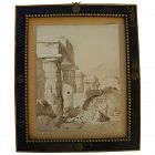 Italian Old Master style drawing of temple ruins circa mid 19th century