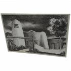 New Mexico art 1948 lithograph of adobe house signed J Hill