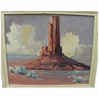 Vintage Southwest art impressionist painting of Monument Valley Arizona