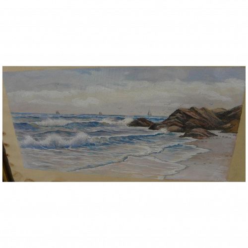 American 19th century coastal watercolor painting signed SHARP