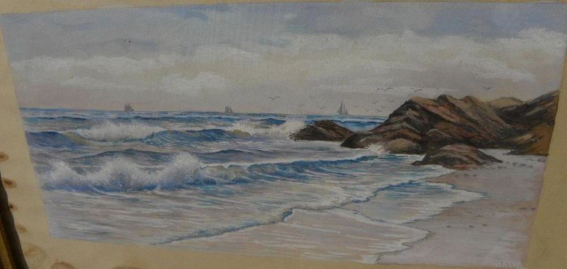 American 19th century coastal watercolor painting signed SHARP