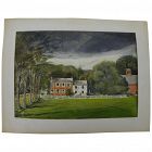 Vintage 1950's signed American watercolor landscape of an eastern estate property