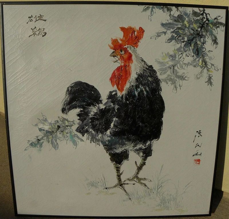 Contemporary Chinese art impressionist oil painting of a rooster