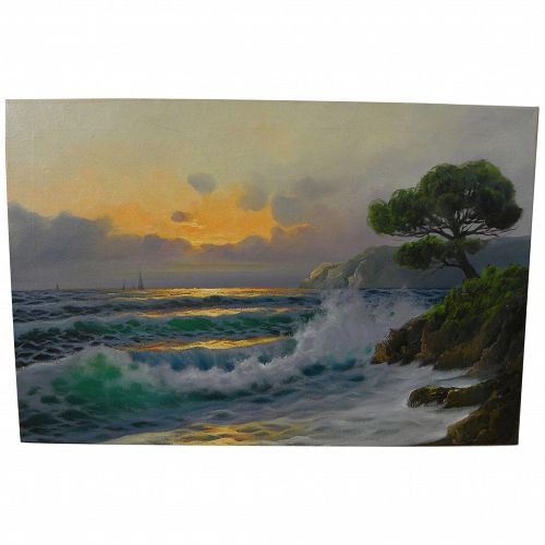 Impressionist coastal sunset by Italian artist Casati