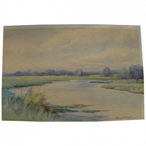 ALFRED SCHROFF (1863-1939) watercolor painting of a marsh by noted Oregon artist