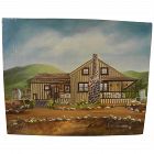 Interesting folk art 1980 painting of a house with poetic message from the artist